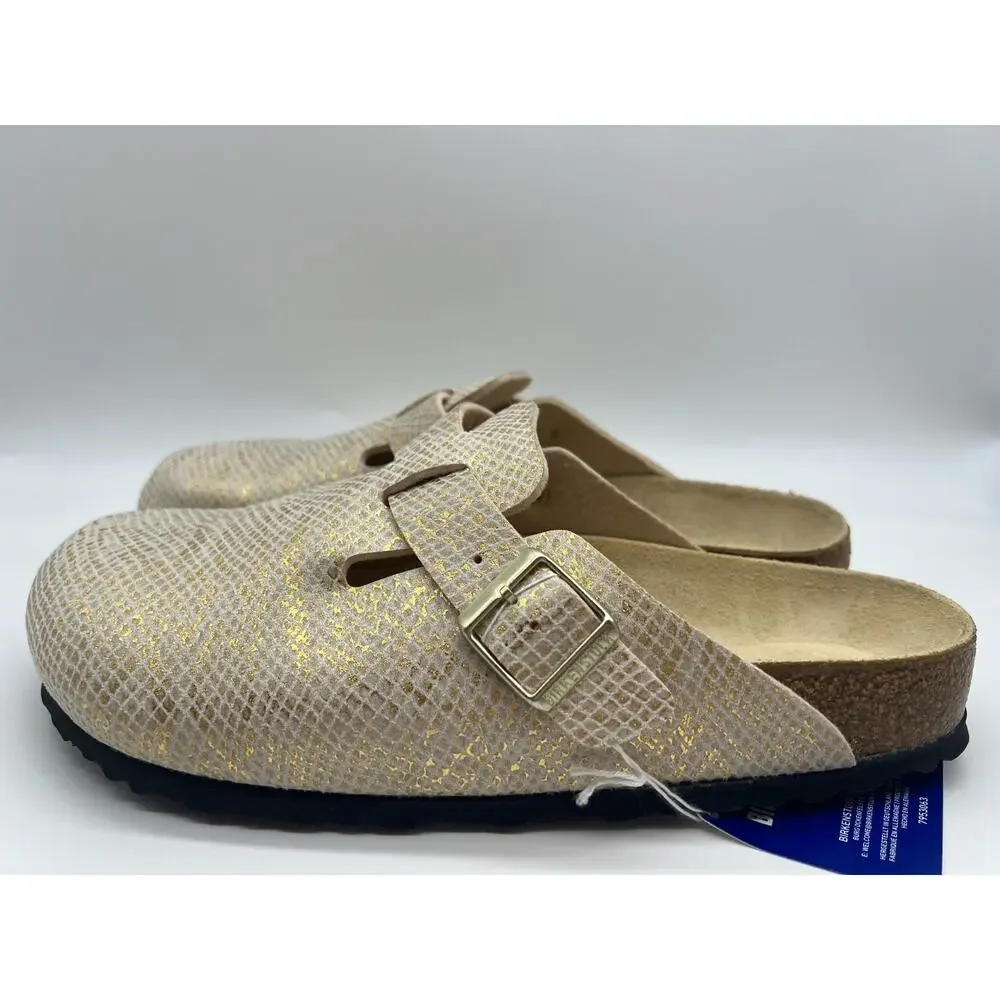 Birkenstock Boston Clogs Men's Size 10 Shiny Gold Python Eggshell New